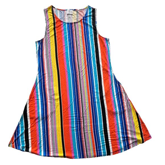 Cupio Colorful Multicolored Striped Sleeveless Mini Dress With Pockets Petite L - Picture 1 of 8